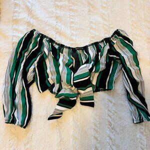 Green Striped Crop Top